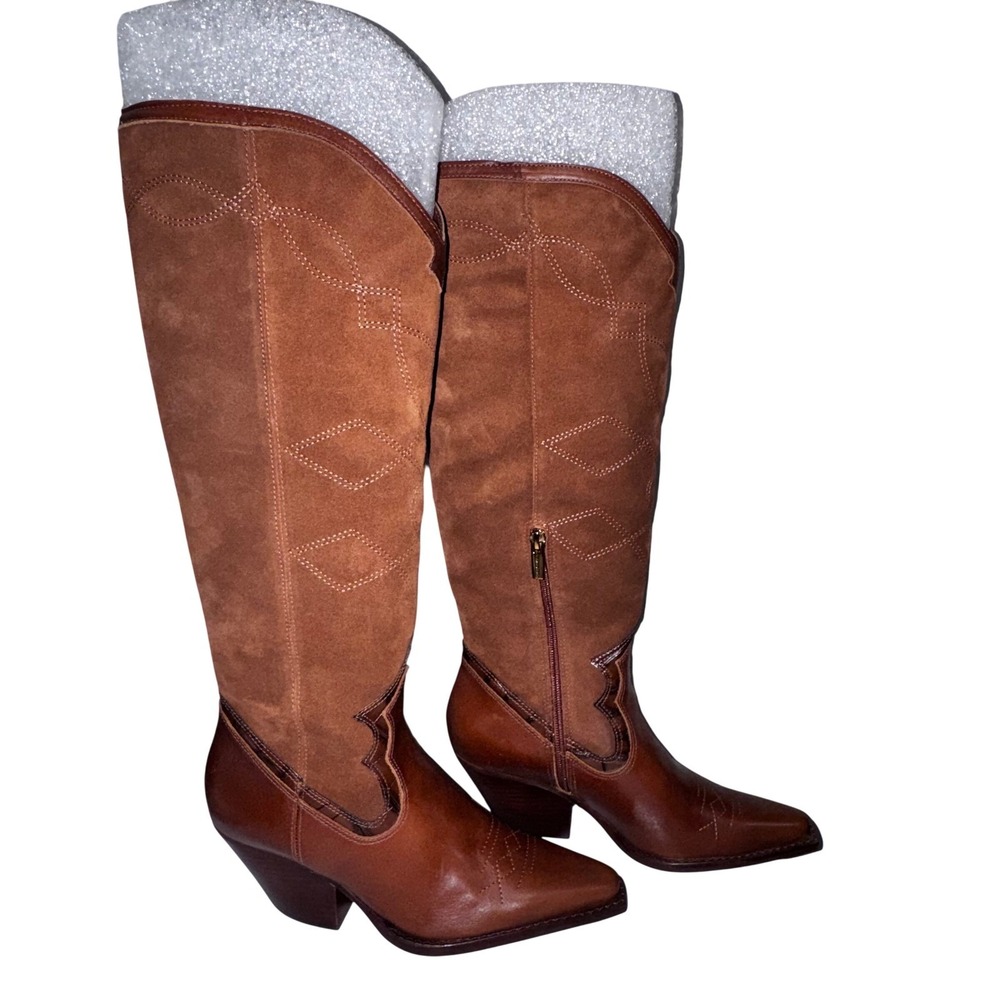 Vince Camuto Fendels Tall Western‎ Boots 7.5 Brown Leather Suede Nw/oBox $230